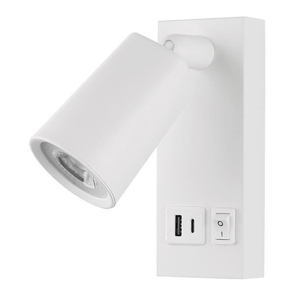 ΑΠΛΙΚΑ ΚΡΕΒΑΤΙΟΥ ΑΝΑΓΝΩΣΗΣ ΜΕ USB TYPE C ΜΕΤΑΛΛΟ-ΠΛΑΣΤΙΚΟ LED 5W 450Lm 3000K 155X63X150mm ΑΣΠΡΗ ARTE ILLUMINA C-LUX Eurolamp 145-22071