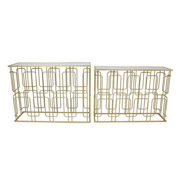 S/2 ΚΟΝΣΟΛΑ ΜΕΤΑΛΛΙΚΗ - ΓΥΑΛΙΝΗ ΧΡΥΣH 107x35.5x79.5cm / 101.5x30.5x74cm Eurolamp 750-39565
