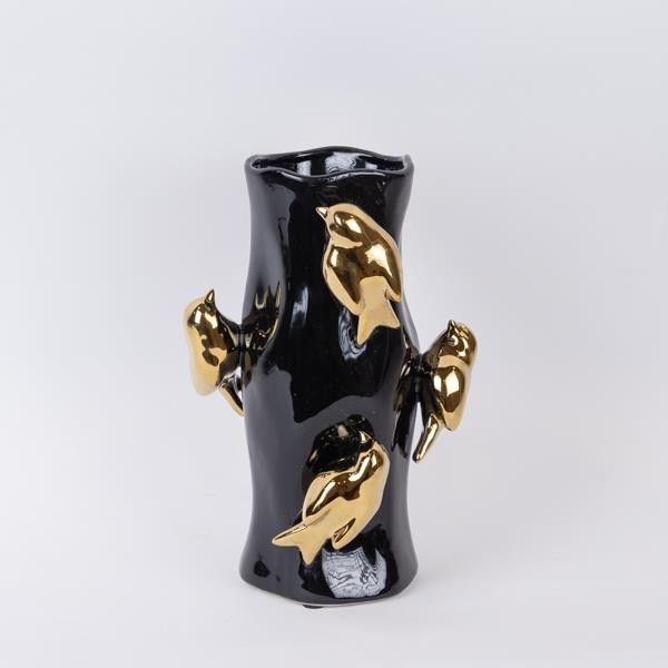 ΒΑΖΟ ΚΕΡΑΜΙΚΟ ΜΑΥΡΟ - ΧΡΥΣΟ 20x20x31cm Eurolamp 752-20407