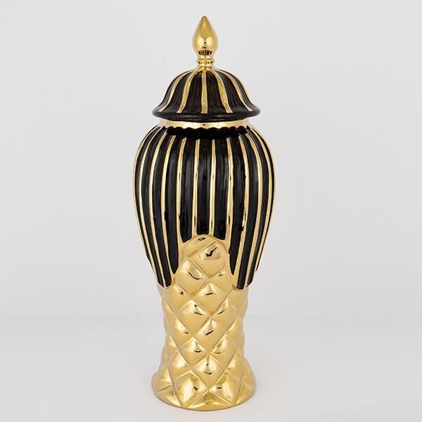ΒΑΖΟ ΜΕ ΚΑΠΑΚΙ ΚΕΡΑΜΙΚΟ ΜΑΥΡΟ - ΧΡΥΣΟ 17x41cm Eurolamp 752-20116