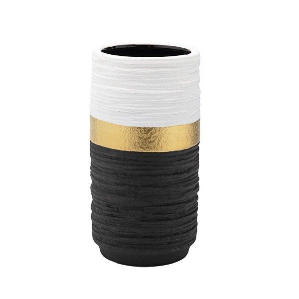 ΒΑΖΟ ΚΕΡΑΜΙΚΟ ΜΑΥΡΟ - ΛΕΥΚΟ - ΧΡΥΣΟ 12x12x23cm Eurolamp 819-01865