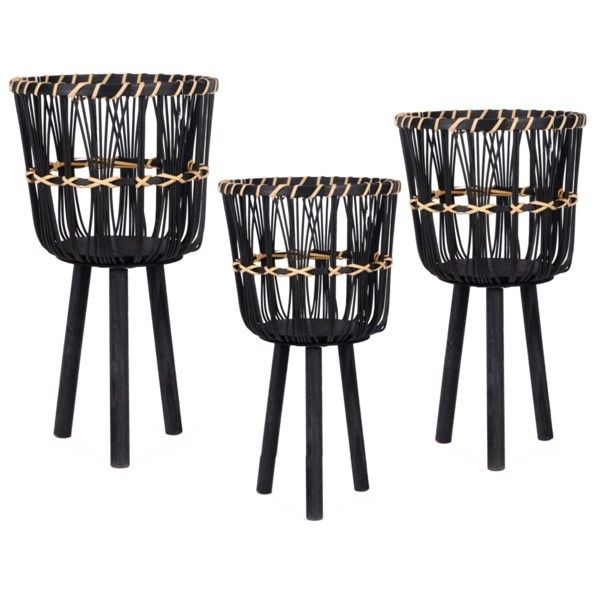 S/3 ΚΑΛΑΘΙΑ ΨΑΘΙΝΑ ΜΑΥΡΟ 37x37x65.5cm/ 32x32x57.5cm/ 27x27x47.5cm Eurolamp 819-00358