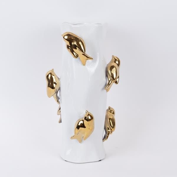 ΒΑΖΟ ΚΕΡΑΜΙΚΟ ΛΕΥΚΟ - ΧΡΥΣΟ 19.5x19.5x38.5cm Eurolamp 752-20408