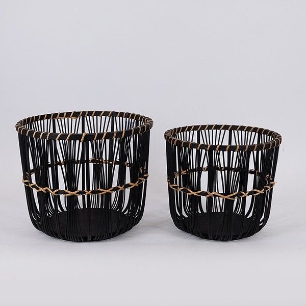 S/2 ΚΑΛΑΘΙΑ ΨΑΘΙΝΑ ΜΑΥΡΑ 32x32x28cm/ 27x27x25cm Eurolamp 819-00362
