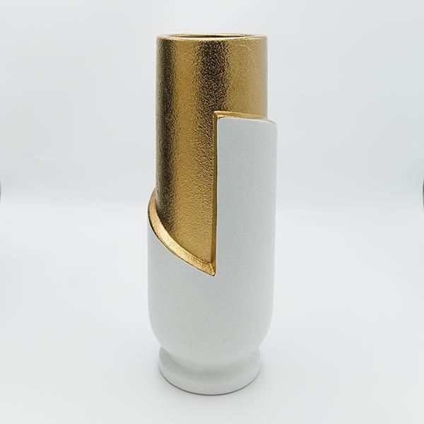 ΒΑΖΟ ΚΕΡΑΜΙΚΟ ΛΕΥΚΟ - ΧΡΥΣΟ 13.5x13.5x36.5cm Eurolamp 819-00103