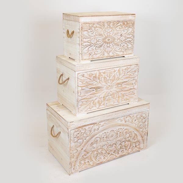 S/3 ΜΠΑΟΥΛΑ ΞΥΛΙΝΑ ΛΕΥΚΑ ΜΕ ΣΧΕΔΙΑ 72x40.5x41cm/ 55.5x33.5x36.5cm/ 47.5x26.5x31cm Eurolamp 752-28013