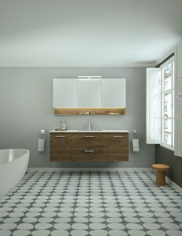 Έπιπλο Μπάνιου Μ151xB50xY55cm Βάση-Πάγκος-Νιπτήρας-Καθρέπτης Ντουλάπι-Φωτιστικό Δρυς σε Κ/Π Θαλάσσης Oak Walnut Savvopoulos Ultima 06