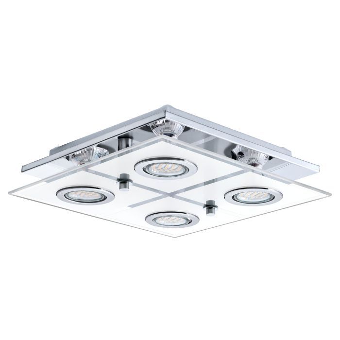 Σποτ Ροζέτα Τετράφωτη D29x29xH7m 4xGU10 3000K Ατσάλι Χρώμιο-Διάφανο Σατινέ Γυαλί Eglo Cabo 30931