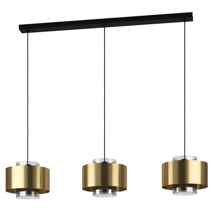 Κρεμαστό Φωτιστικό Τρίφωτο Ράγα 128x28xH150cm 3xE27 Μαύρο-Χρυσό-Γυαλί Eglo Duglia 390067