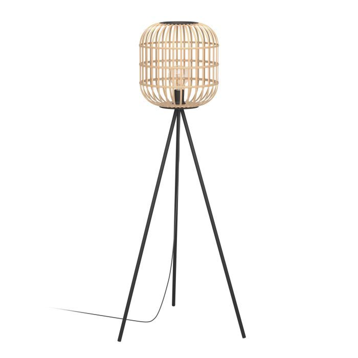 Φωτιστικό Επιδαπέζιο Τρίποδο Ø820xH1390mm Αμπαζούρ Ø3500mm 1xE27 Ξύλο-Μαύρο Eglo Bordesley 43219
