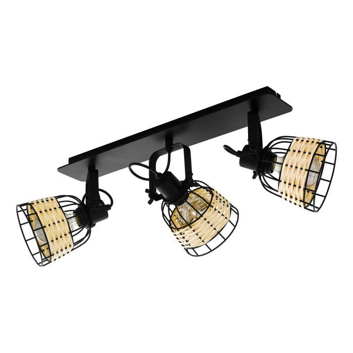 Φωτιστικό Ράγα Σποτ Τρίφωτη L670xH240mm 3xE27 Μαύρο Ράταν Eglo Anwick 1 43326