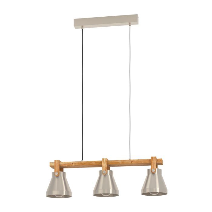 Φωτιστικό Κρεμαστό Τρίφωτο 3xE27 L760xΒ180xH1100mm Χάλυβας-Ξύλο Ρουστίκ Καφέ Eglo Cawton 43952