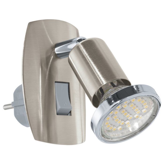 Φωτιστικό Πρίζας με διακόπτη Spot Led 3w Warm White 240lm Νίκελ Σατινέ -Χρωμέ  Eglo Mini 4 92924 