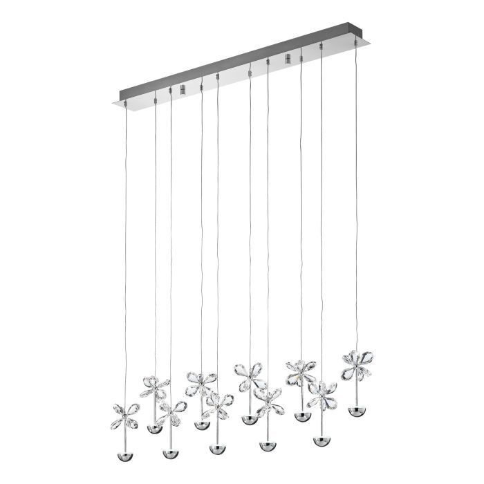 Φωτιστικό Κρεμαστό Ράγα 87cm Led 10x2,w 3000K 2700lm Χρωμέ / Διάφανα Κρύσταλλα Eglo Pianopoli 93663