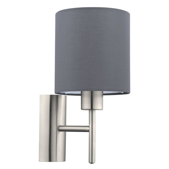 Φωτιστικό Απλίκα  1xE27 L145xA195xH305mm Νίκελ Ματ- Ύφασμα Γκρι Eglο Pasteri 94926