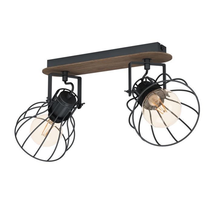 Σποτ L480xH260mm Δίφωτο 2xE27 Μαύρο-Καφέ Ξύλο Eglo Sambatello 98135