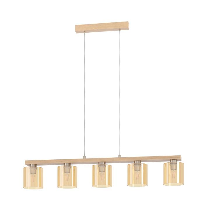 Φωτιστικό Κρεμαστό Πεντάφωτο L1210xB150x1100mm 5xΕ27 Ξύλο-Γυαλί Eglo Castralvo 98592