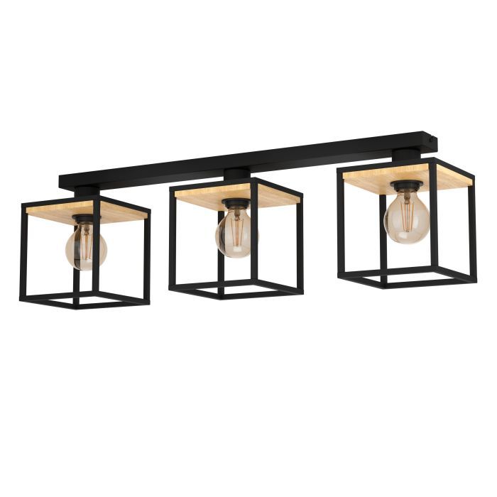 Φωτιστικό Οροφής Τρίφωτο L860xΒ180xH240mm 3xΕ27 Μαύρο-Ξύλο Eglo Libertad 99856