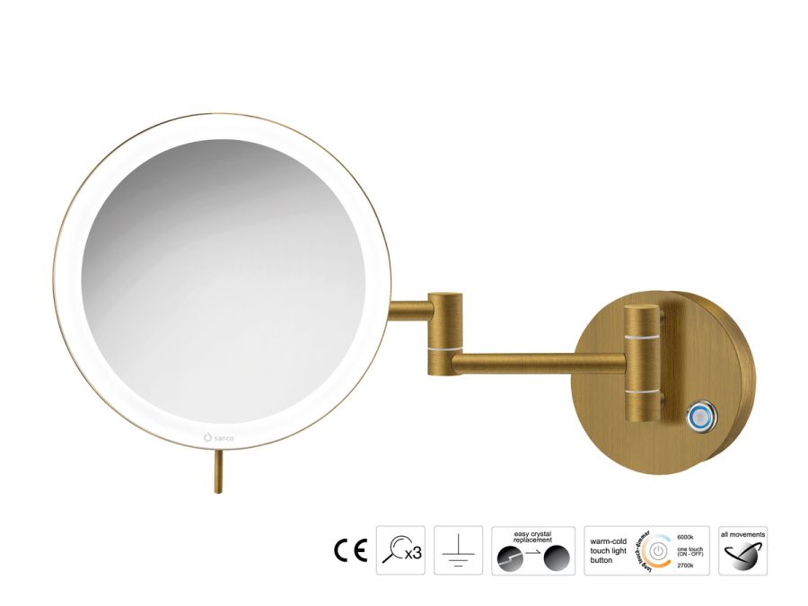 Sanco LED Cosmetic mirrors Μεγεθυντικός καθρέπτης x3 με LED Μπρονζέ ματ MRLED-701-Μ25