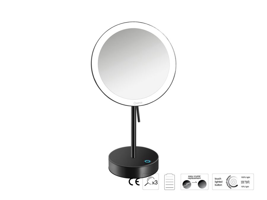 Sanco LED Cosmetic mirrors LED Επικαθήμενος Καθρέπτης μεγεθυντικός x3 Μαύρο ματ MRLED-903-Μ116