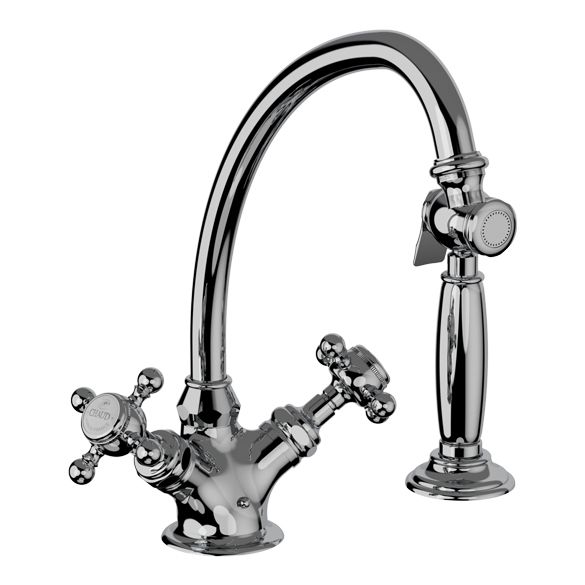 Horus Éloise Classic Collection - Mono Kitchen Mixer, with Deck Side Handspray / No Waste - Matt Nickel 02.123-NM