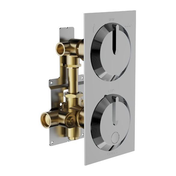 Horus Nouvelle Vague “part of Contemporary Collection - Complete Thermostatic Mixing Valve with 1 Shut Off / Diverter Control 2 Outlets - Black Chrome 40.580-NC