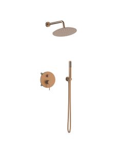 Orabella Preciosa Brushed rose gold - Shower set εντοιχισμού με Μπαταρία λουτρού, εντοιχισμού 2 σημείων, κεφαλή Φ250 με βραχίονα και τηλέφωνο ντουζ με σπιράλ και επιτοίχειο στήριγμα 10396