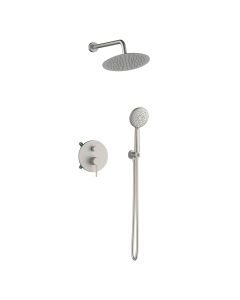 Orabella Preciosa Brushed nickel - Shower set εντοιχισμού με Μπαταρία λουτρού, εντοιχισμού 2 σημείων, κεφαλή Φ250 με βραχίονα και τηλέφωνο ντουζ με σπιράλ και επιτοίχειο στήριγμα 10398