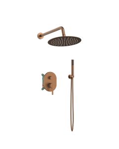 Orabella Marea Rose gold - Shower set εντοιχισμού με Μπαταρία λουτρού, εντοιχισμού 2 σημείων, κεφαλή Φ250 με βραχίονα και τηλέφωνο ντουζ με σπιράλ και επιτοίχειο στήριγμα 10417