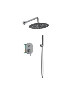 Orabella Marea Gun metal light - Shower set εντοιχισμού με Μπαταρία λουτρού, εντοιχισμού 2 σημείων, κεφαλή Φ250 με βραχίονα και τηλέφωνο ντουζ με σπιράλ και επιτοίχειο στήριγμα 10424