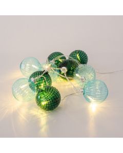 ΣΕΙΡΑ, 10 LED 5mm, ΠΡΑΣΙΝΕΣ ΓΥΑΛΙΝΕΣ ΜΠΑΛΕΣ Φ6cm, 4.5V ΜΕΤΑΣΧΗΜΑΤΙΣΤΗ, ΔΙΑΦΑΝΟ PVC ΚΑΛΩΔΙΟ, ΘΕΡΜΟ ΛΕΥΚΟ LED ΑΝΑ 15cm, ΠΡΟΕΚΤΑΣΗ ΠΑΡΟΧΗΣ 3m, IP44 Eurolamp 600-11249