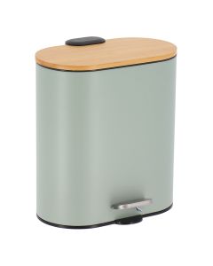 Κάδος Απορριμμάτων Οβάλ 5L Soft Close Μεταλλικός Mint με Μπαμπού Καπάκι MRShome  DS-8006B08