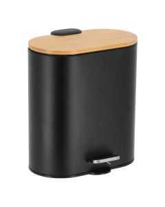 Κάδος Απορριμμάτων Οβάλ 5L Soft Close Μεταλλικός Μαύρος με Μπαμπού Καπάκι MRShome  DS-8008B09