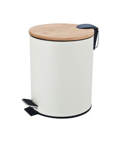Κάδος Απορριμμάτων Οβάλ 5L Soft Close Μεταλλικός Λευκός με Μπαμπού Καπάκι MRShome  DS-8930Β01