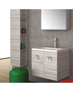 Orabella Touch 61 - Κρεμαστό Έπιπλο Μπάνιου με πορσελάνινο νιπτήρα Tecla και καθρέπτη ντουλάπι σε αποχρώσεις ξύλου με χρωμέ γραμμικά πόμολα F70247-70247,70104,60166