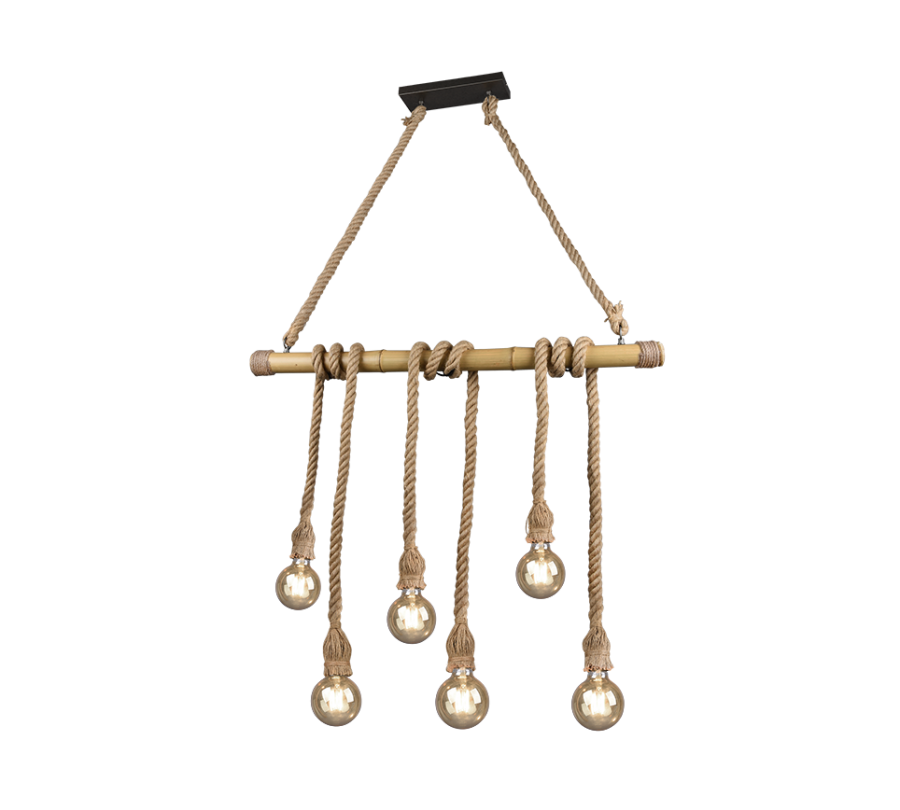 Κρεμαστό Φωτιστικό Vintage L100xH150cm Καφέ-Μπαμπού 6xE27 Trio Lighting Wilma R30130626