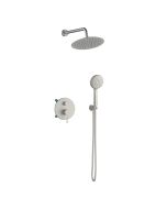 Orabella Preciosa Brushed nickel - Shower set εντοιχισμού με Μπαταρία λουτρού, εντοιχισμού 2 σημείων, κεφαλή Φ250  με βραχίονα και τηλέφωνο ντουζ με σπιράλ και επιτοίχειο στήριγμα 10398