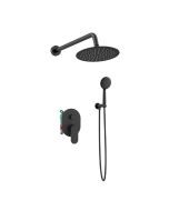 Orabella Aspen Black matt - Shower set εντοιχισμού με Μπαταρία λουτρού, εντοιχισμού 2 σημείων, κεφαλή Φ250 με βραχίονα και τηλέφωνο ντουζ με σπιράλ και επιτοίχειο στήριγμα 10438
