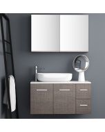 Orabella Solid Surface 100 με δύο Πόρτες - Κρεμαστό Έπιπλο Μπάνιου για επικαθήμενο νιπτήρα και καθρέπτης ντουλάπι σε αποχρώσεις ξύλου με χρωμέ γραμμικά πόμολα F60176-70160,70107,W-100