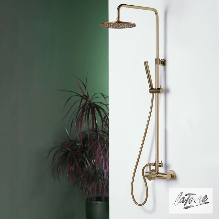 Μπαταρία Ντουζιέρας με Κεφαλή και Κολώνα ρυθμιζόμενου ύψους, Τech La Torre Antique Brass 12065-221