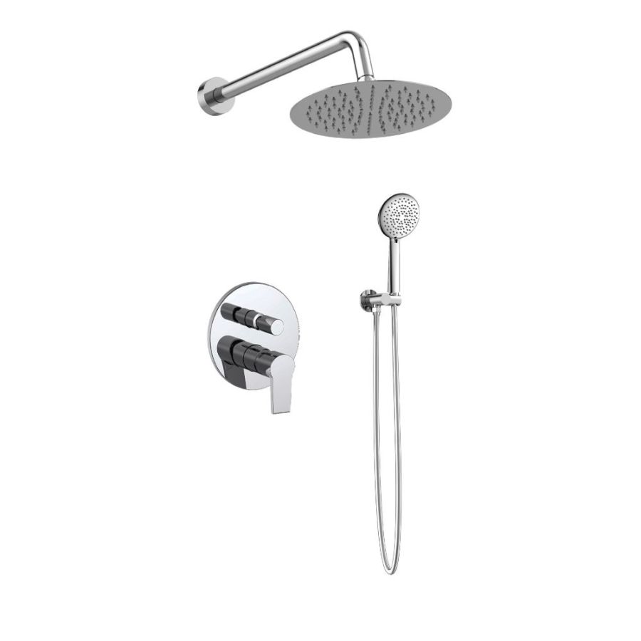 Orabella Falcon set - Μπαταρία λουτρού, εντοιχισμού 2 σημείων, τηλέφωνο, σπιράλ, παροχή με στήριγμα και κεφαλή ντουζ Φ250 με βραχίονα 15159