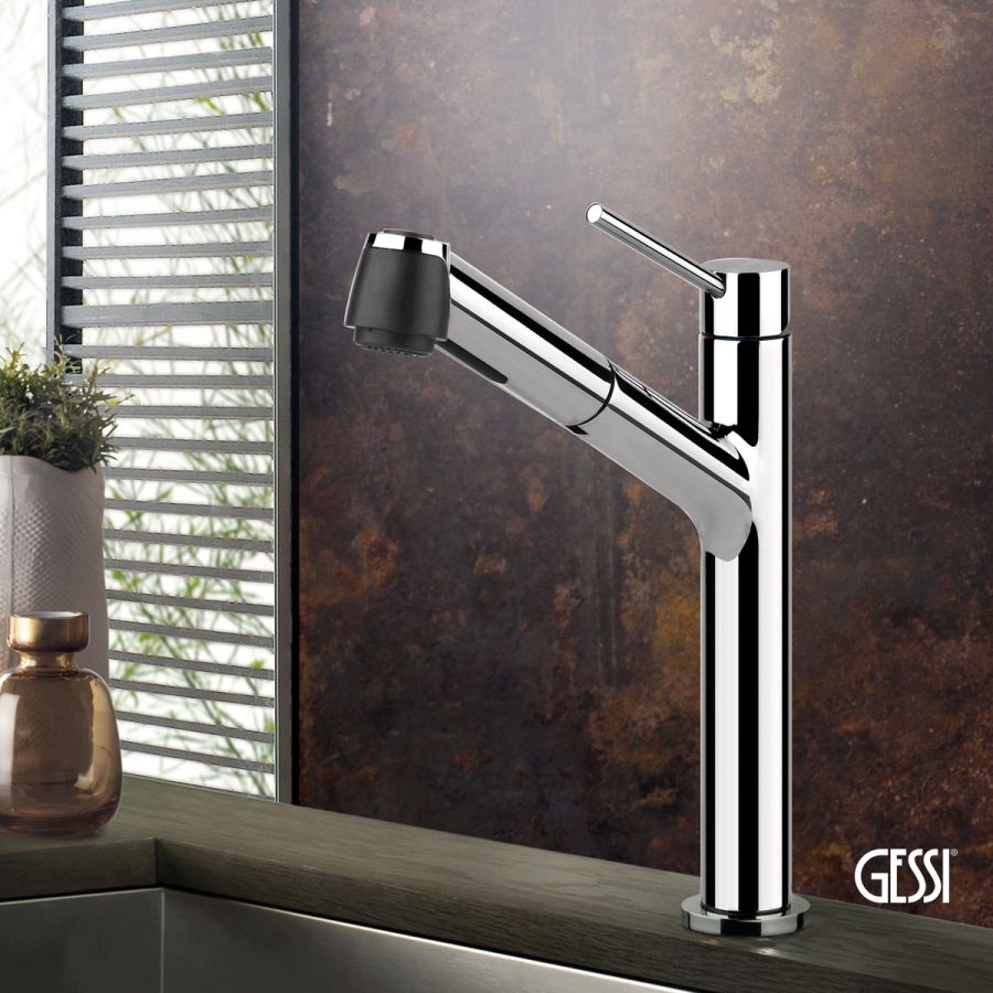 Μπαταρία Νεροχύτη Κουζίνας με Τηλέφωνο Ντους 2 ροών Thalium Gessi Chrome 23547-031