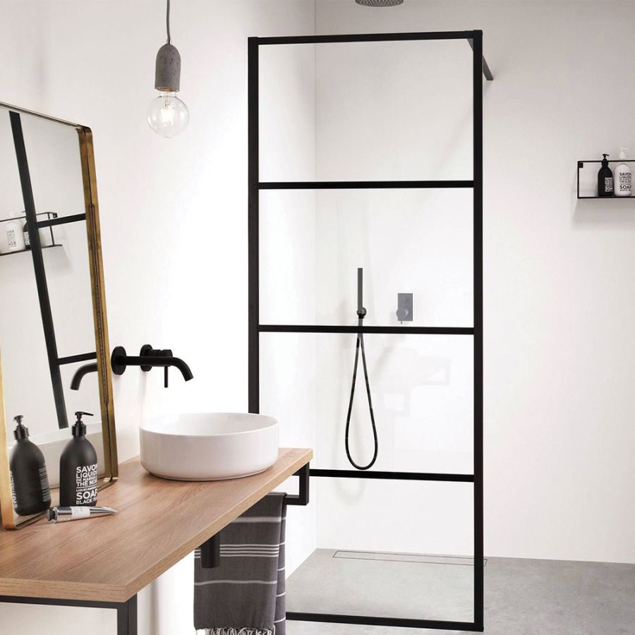 Orabella Lines Black matt 100 cm - Καμπίνα ελεύθερης τοποθέτησης με βραχίονα στήριξης τοίχου 30470