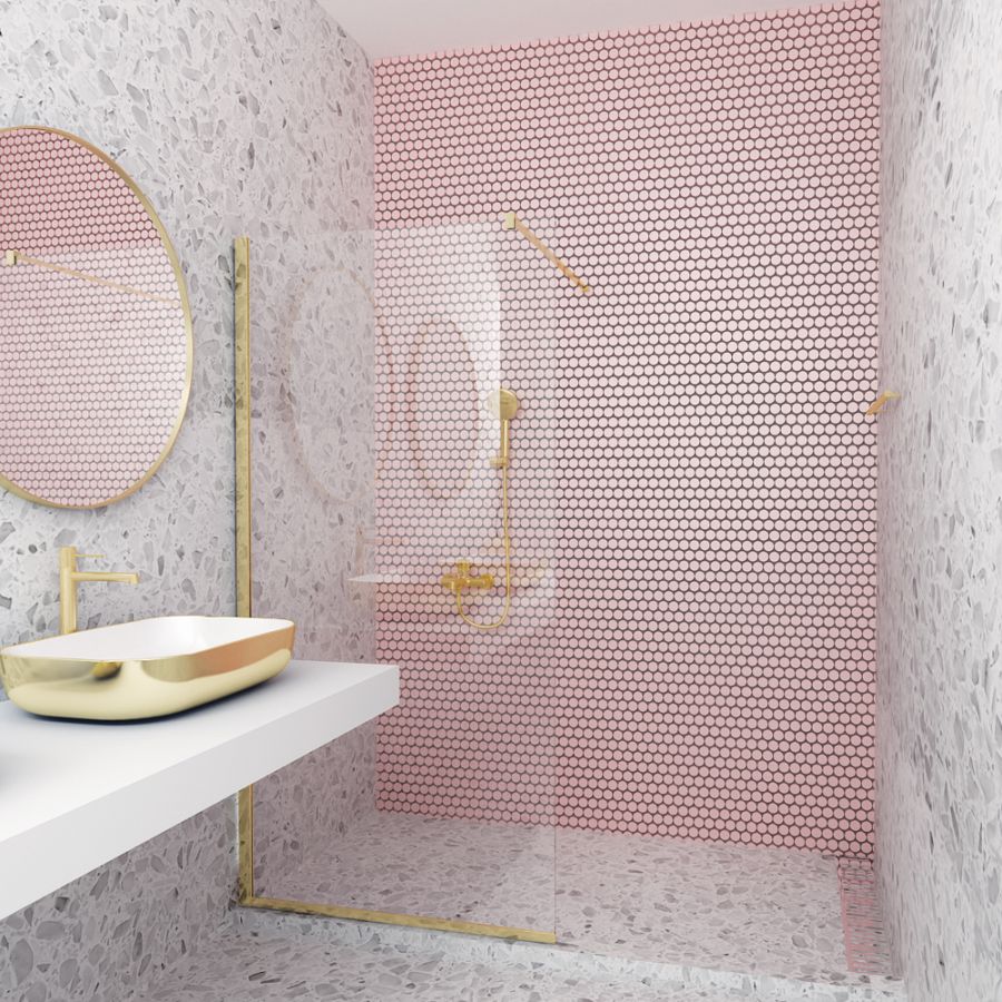 Orabella Serena Brushed Gold H200 70 cm - Καμπίνα ελεύθερης τοποθέτησης με βραχίονα στήριξης τοίχου 30520