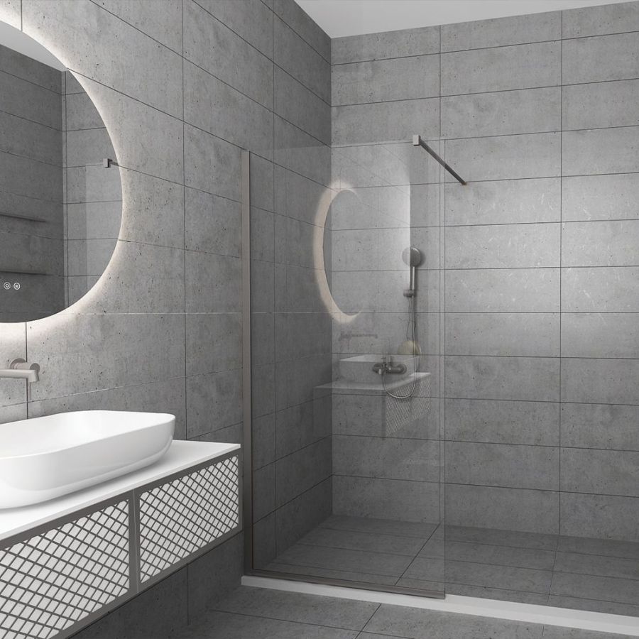 Orabella Serena Brushed nickel H185 120 cm - Καμπίνα ελεύθερης τοποθέτησης με βραχίονα στήριξης τοίχου 30773