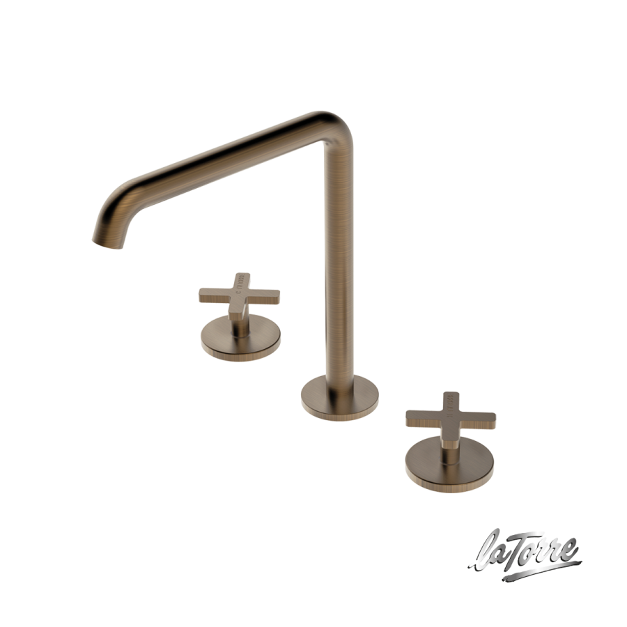 Μπαταρία Νιπτήρα Επικαθήμενη 3 οπών με Βαλβίδα Clic-Clac Εlle Cross La Torre Antique Brass 38102-221