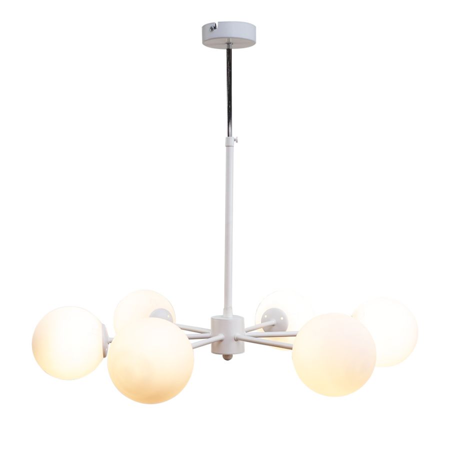 InLight Κρεμαστό φωτιστικό από λευκό μέταλλο και λευκή οπαλίνα 6XG9 D:70cm 5012-6