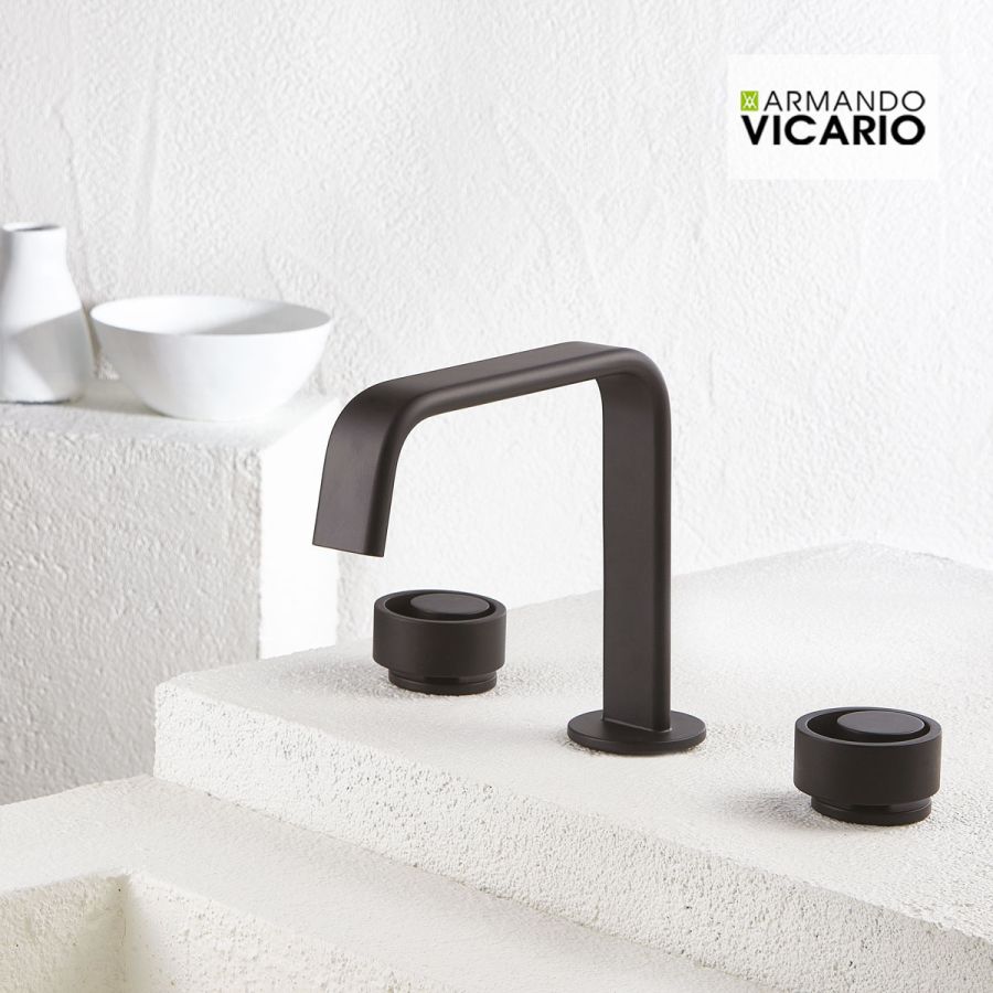 Μπαταρία Νιπτήρα Επικαθήμενη 3 οπών με Βαλβίδα Clic-Clac Halo Vicario Black Matt 515043-400