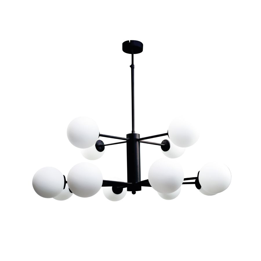 InLight Κρεμαστό φωτιστικό από μαύρο μέταλλο και λευκή οπαλίνα 12XG9 D:100cm 5315-12