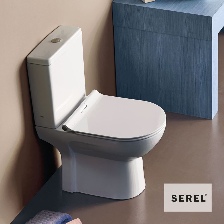 Λεκάνη Χαμηλής Πίεσης VELA με ενσωματωμένο Μπιντέ και κάλυμμα Slim Soft Close 9001SC, Serel White 6716B00SC-300